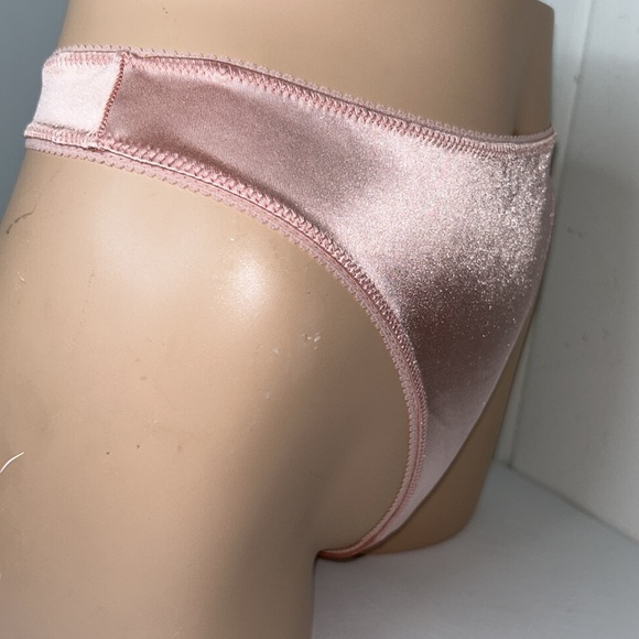 LAST ONE! Silky Satin Vintage Inspired High Leg Stretch Blush Pink Thong Panty - Picture 4 of 14